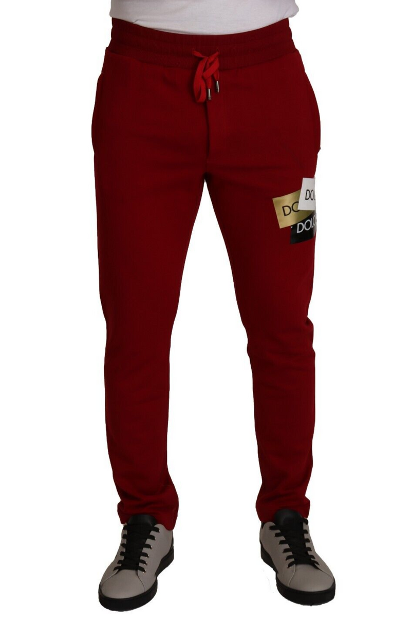 Red Cotton Logo Patch Sweatpants Jogging Pants-Dolce & Gabbana-LabelTerrace.com
