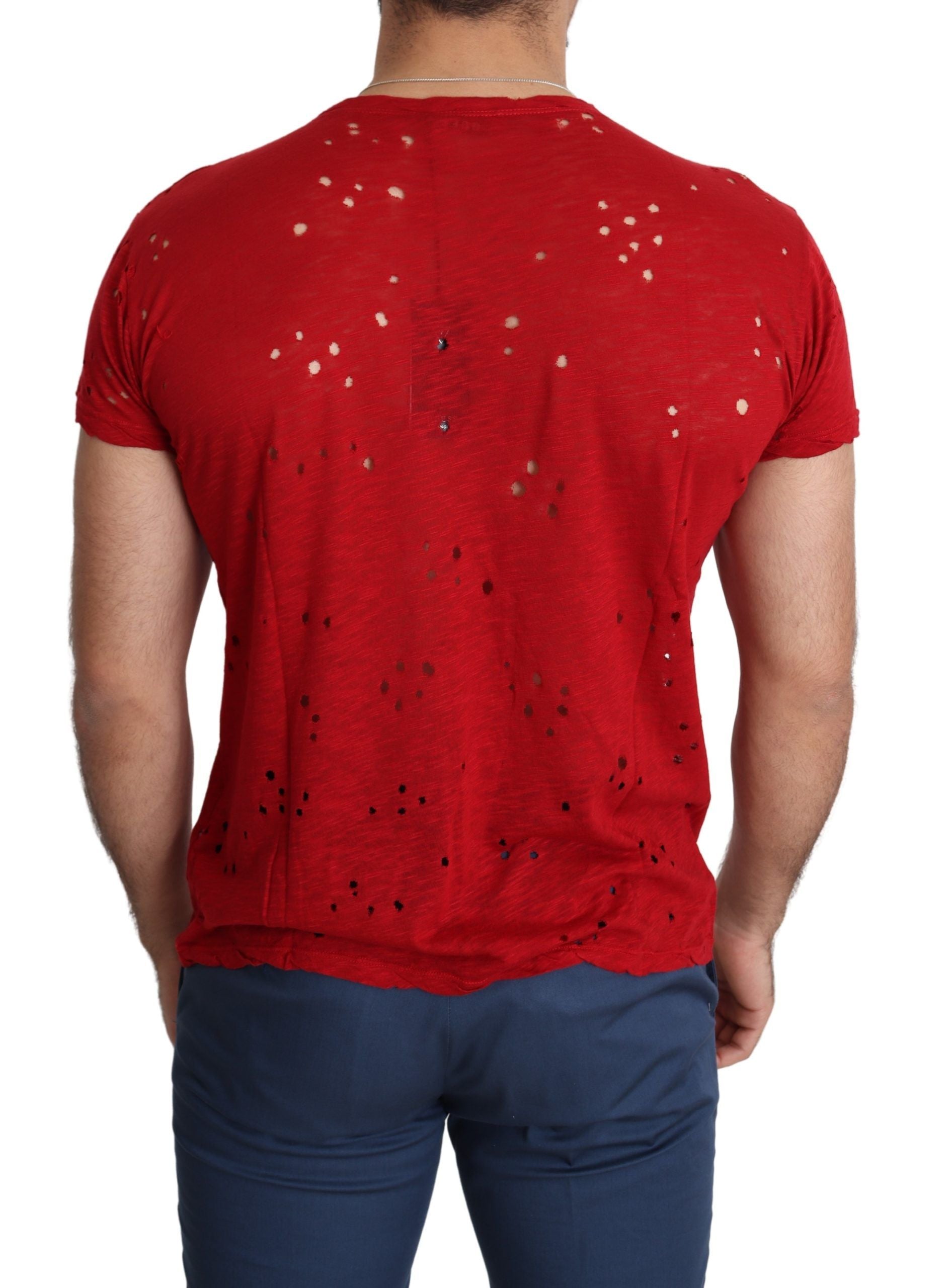 Red Cotton Logo Print Men Casual Top Perforated T-shirt-Guess-LabelTerrace.com