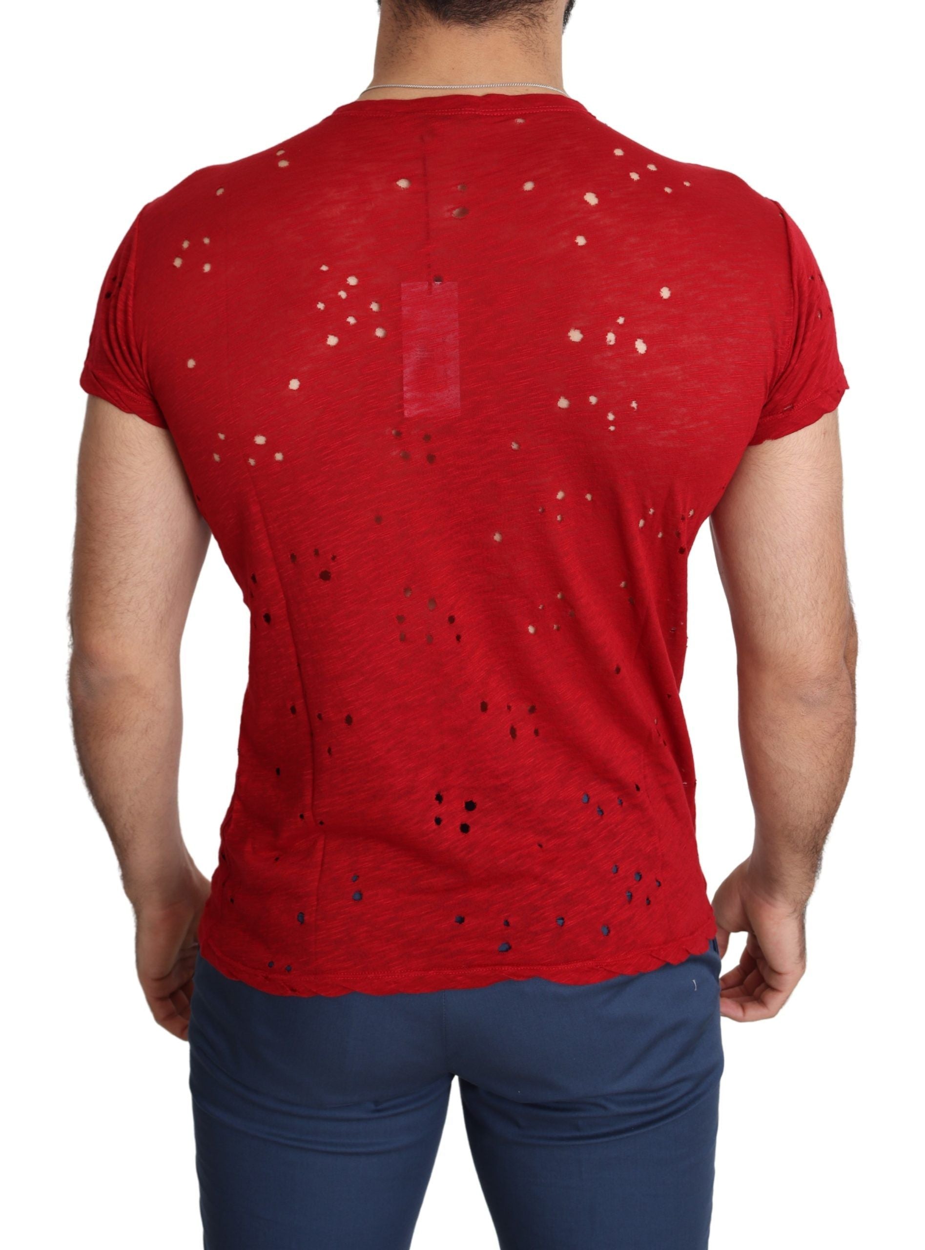 Red Cotton Logo Print Men Casual Top Perforated T-shirt-Guess-LabelTerrace.com