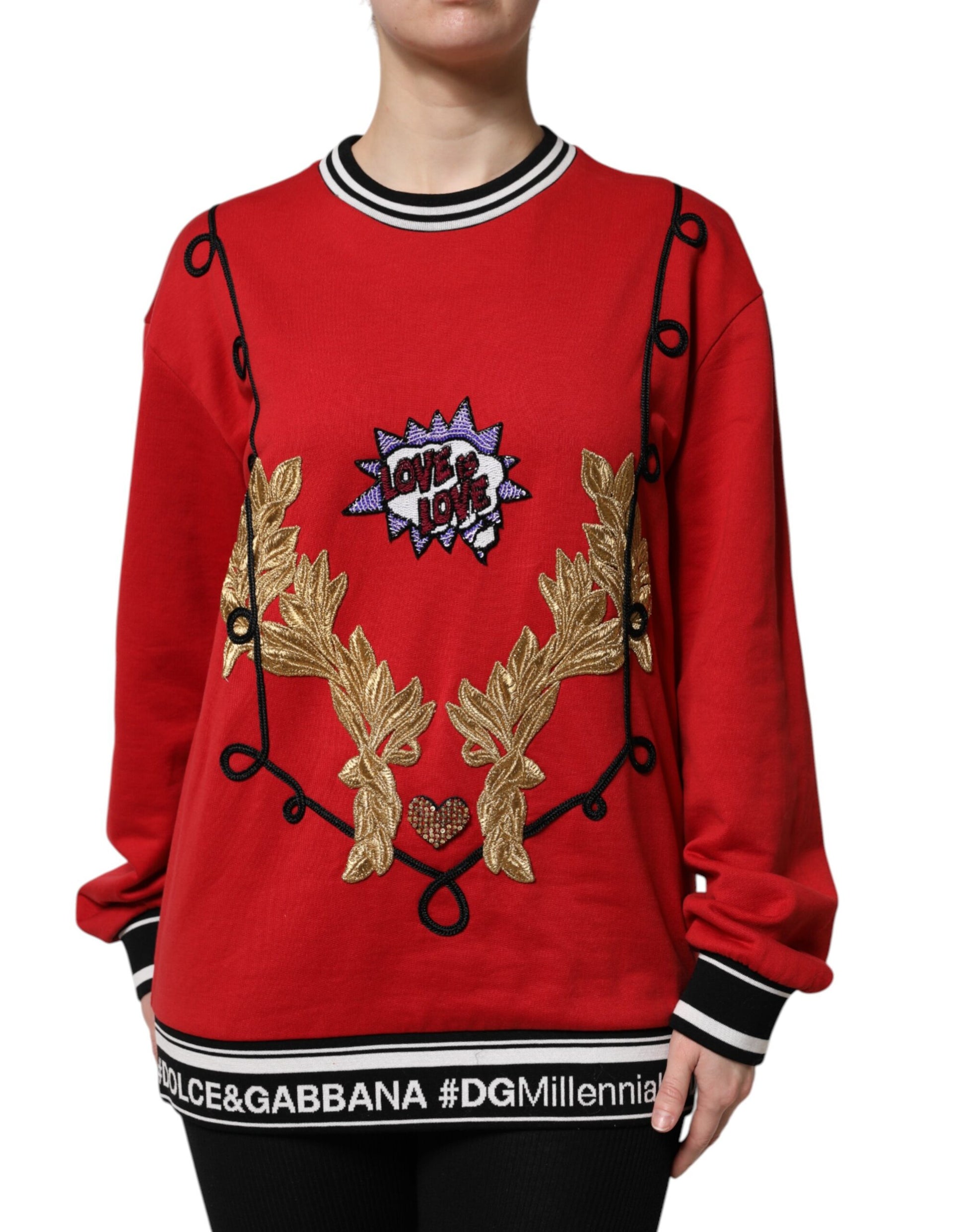 Red Cotton Queen Sequined Pullover Sweater-Dolce & Gabbana-LabelTerrace.com