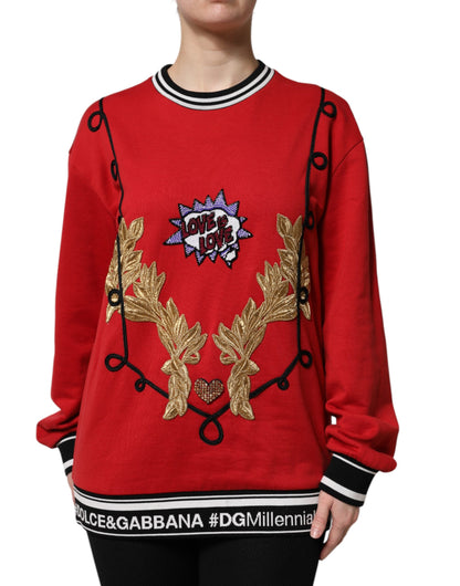 Red Cotton Queen Sequined Pullover Sweater-Dolce & Gabbana-LabelTerrace.com