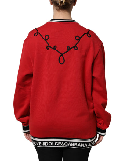 Red Cotton Queen Sequined Pullover Sweater-Dolce & Gabbana-LabelTerrace.com