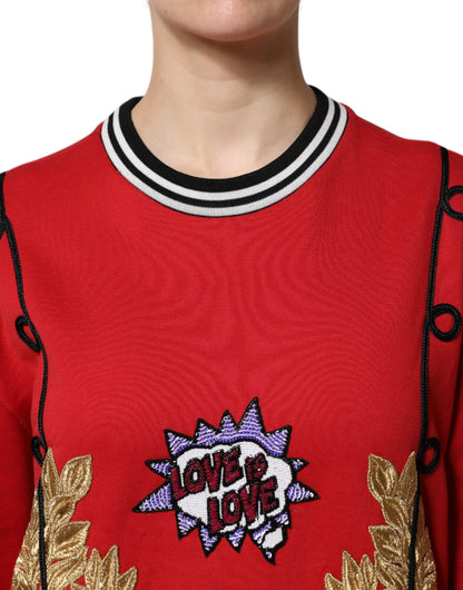 Red Cotton Queen Sequined Pullover Sweater-Dolce & Gabbana-LabelTerrace.com
