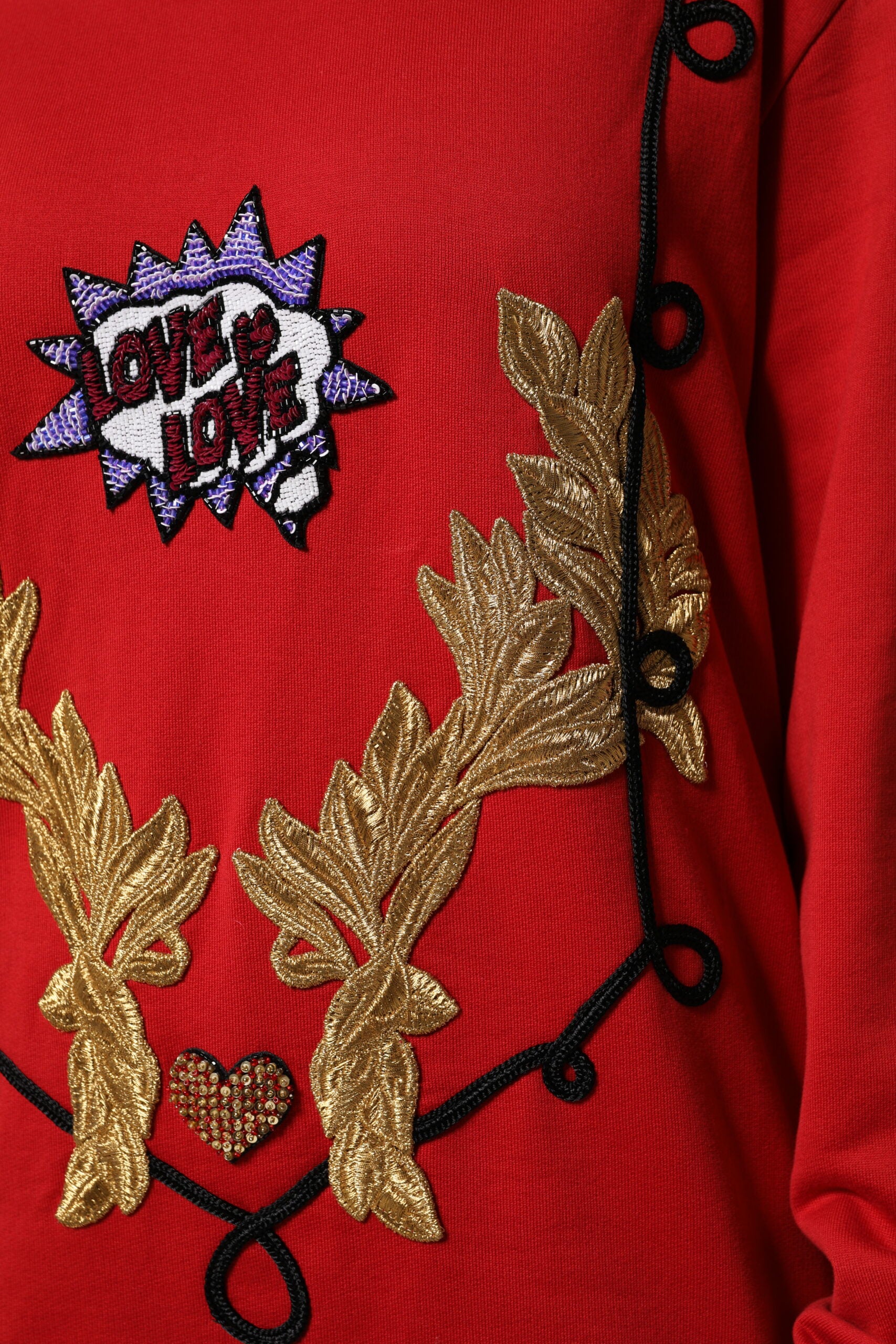 Red Cotton Queen Sequined Pullover Sweater-Dolce & Gabbana-LabelTerrace.com