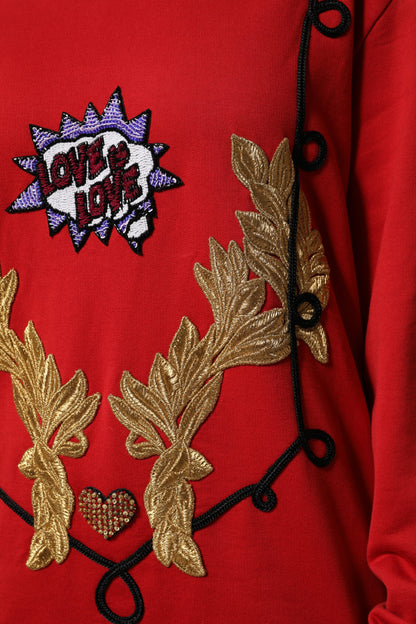 Red Cotton Queen Sequined Pullover Sweater-Dolce & Gabbana-LabelTerrace.com