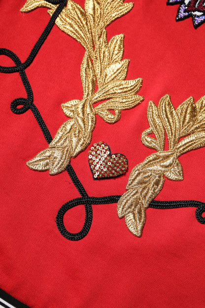 Red Cotton Queen Sequined Pullover Sweater-Dolce & Gabbana-LabelTerrace.com