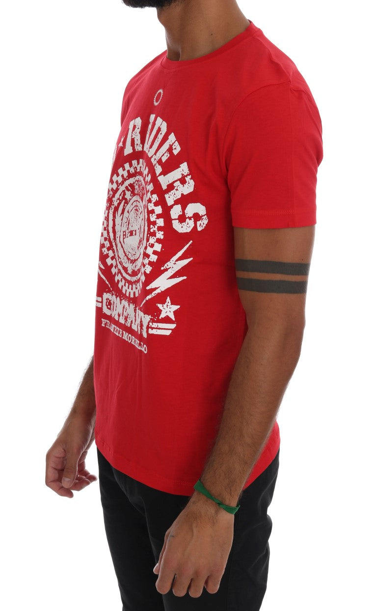 Red Cotton RIDERS Crewneck T-Shirt-Frankie Morello-LabelTerrace.com