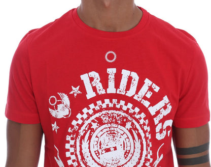 Red Cotton RIDERS Crewneck T-Shirt-Frankie Morello-LabelTerrace.com