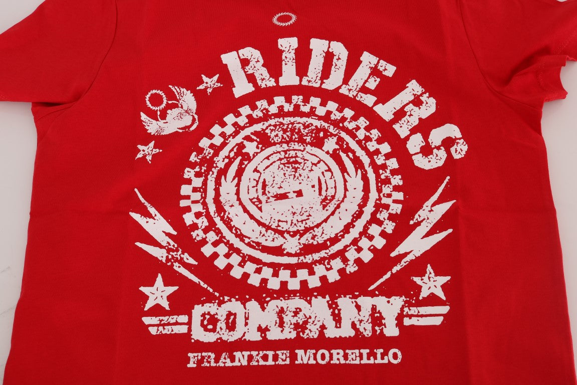 Red Cotton RIDERS Crewneck T-Shirt-Frankie Morello-LabelTerrace.com