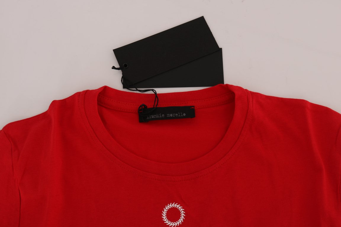 Red Cotton RIDERS Crewneck T-Shirt-Frankie Morello-LabelTerrace.com