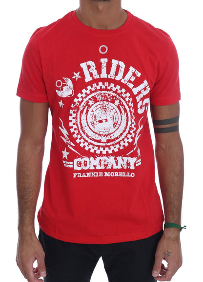 Red Cotton RIDERS Crewneck T-Shirt-Frankie Morello-LabelTerrace.com