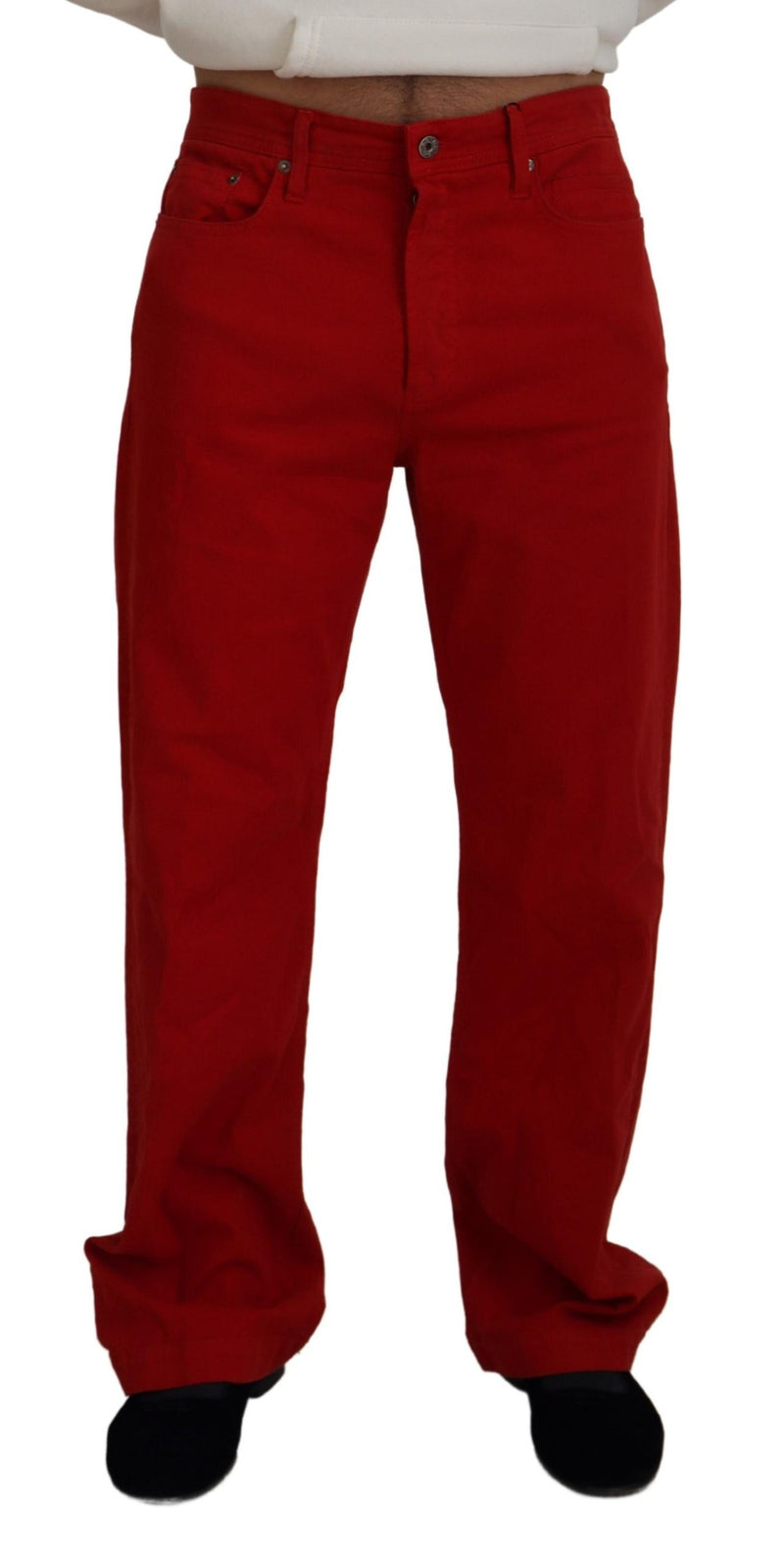Red Cotton Straight Fit Men Denim Jeans-Dolce & Gabbana-LabelTerrace.com
