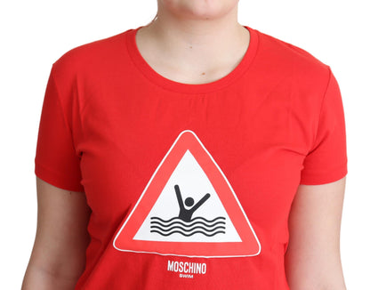 Red Cotton Swim Graphic Triangle Print T-shirt