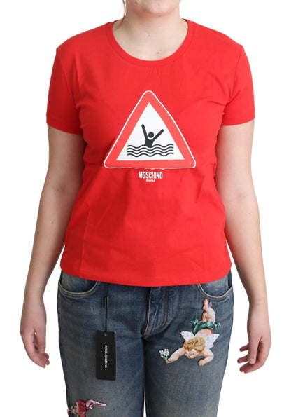 Red Cotton Swim Graphic Triangle Print T-shirt