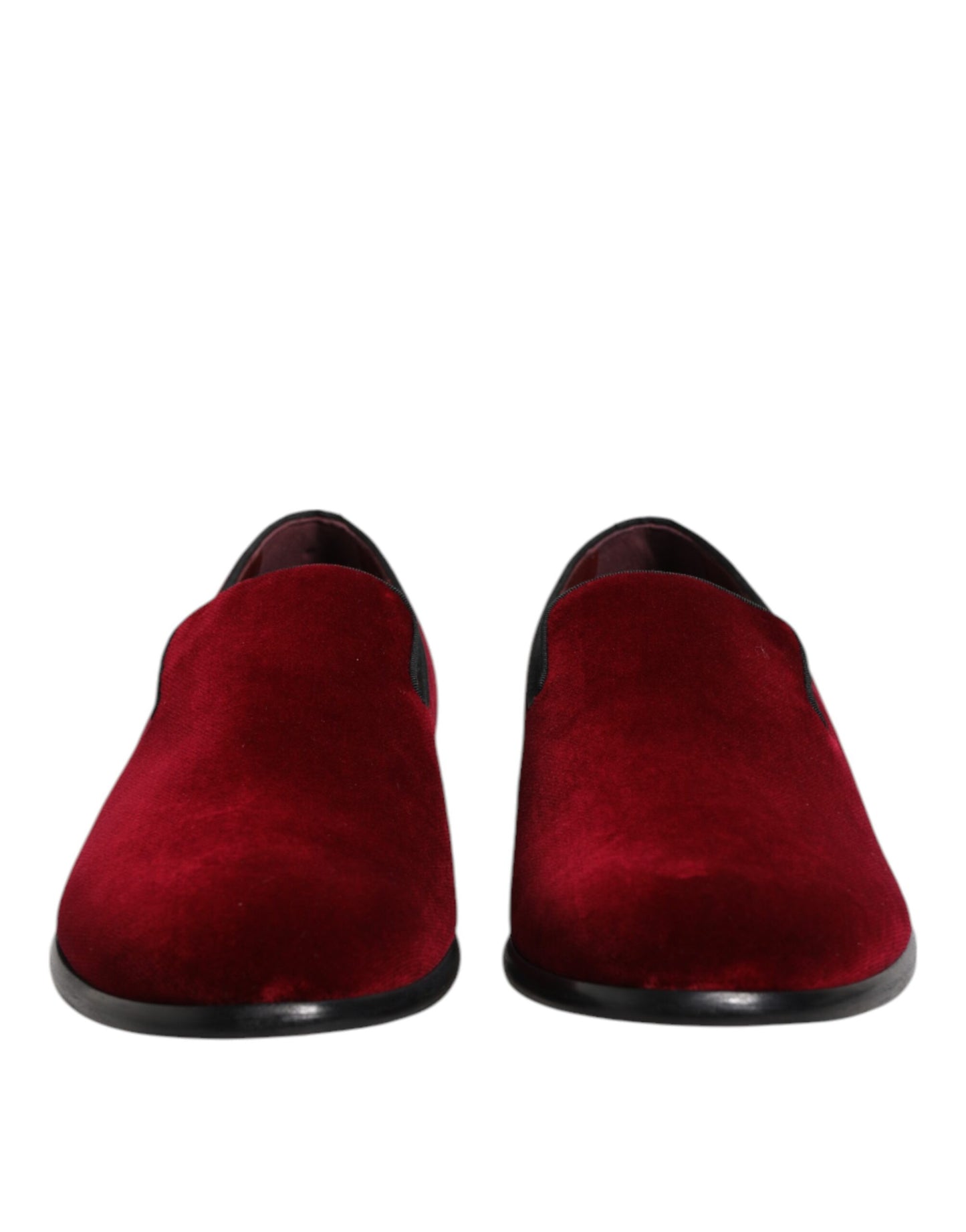 Red Cotton Velvet Slip On Loafers Formal Shoes-Dolce & Gabbana-LabelTerrace.com