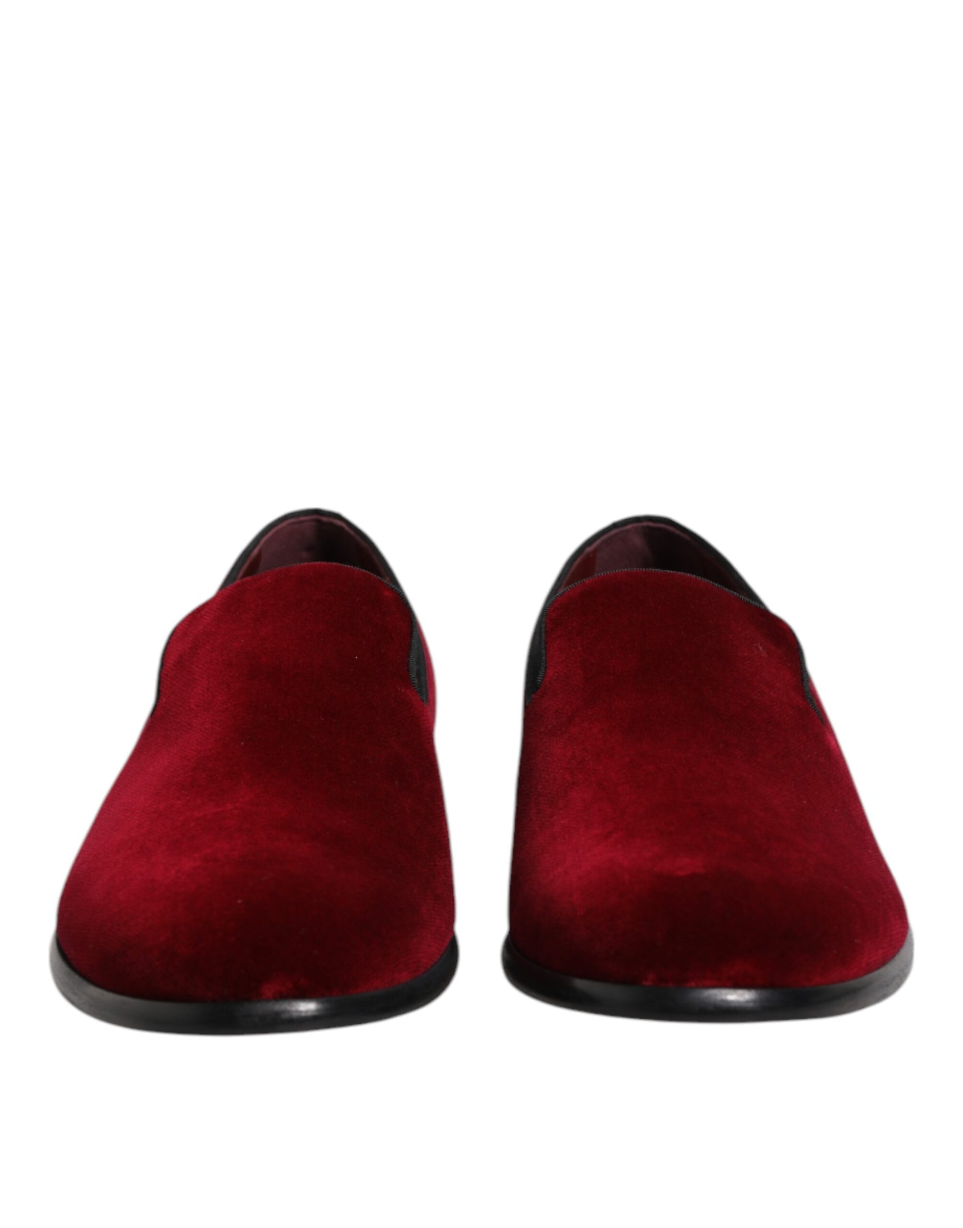 Red Cotton Velvet Slip On Loafers Formal Shoes-Dolce & Gabbana-LabelTerrace.com