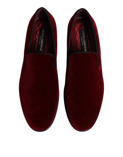 Red Cotton Velvet Slip On Loafers Formal Shoes-Dolce & Gabbana-LabelTerrace.com