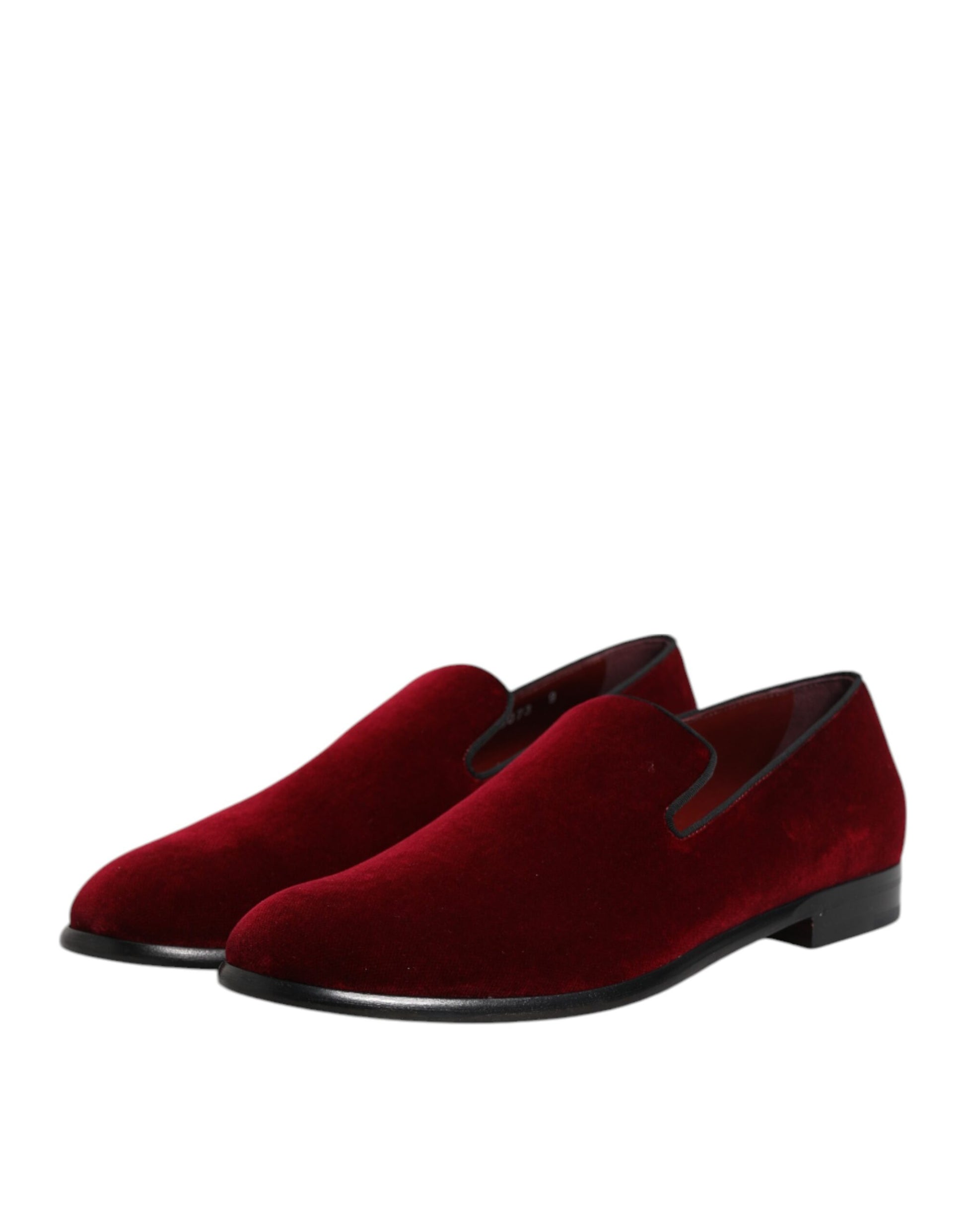 Red Cotton Velvet Slip On Loafers Formal Shoes-Dolce & Gabbana-LabelTerrace.com