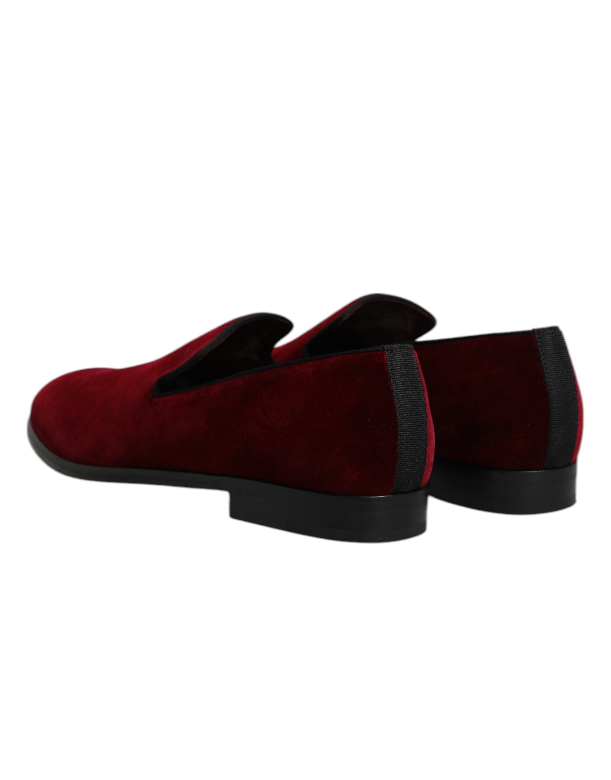 Red Cotton Velvet Slip On Loafers Formal Shoes-Dolce & Gabbana-LabelTerrace.com