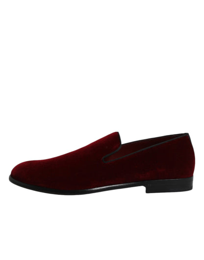 Red Cotton Velvet Slip On Loafers Formal Shoes-Dolce & Gabbana-LabelTerrace.com
