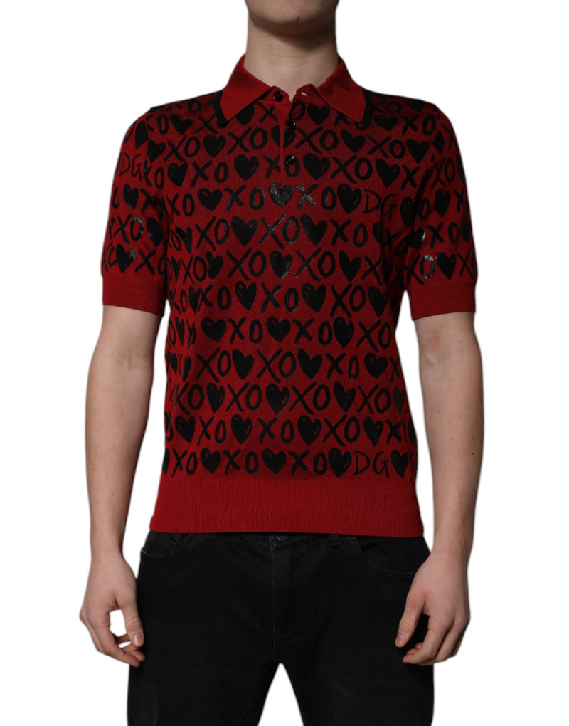 Red Cotton XOXO Collared Polo T-shirt-Dolce & Gabbana-LabelTerrace.com