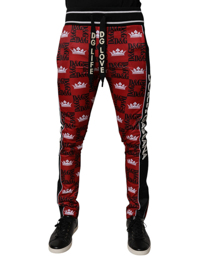 Red Crown Logo Monogram Men Sweatpants Pants-Dolce & Gabbana-LabelTerrace.com