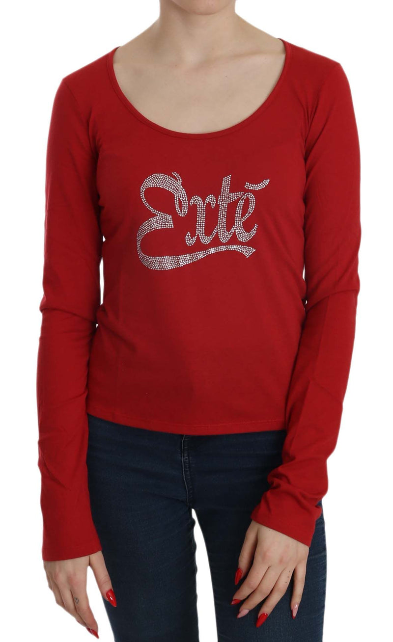 Red Crystal Embellished Long Sleeve Blouse-Exte-LabelTerrace.com