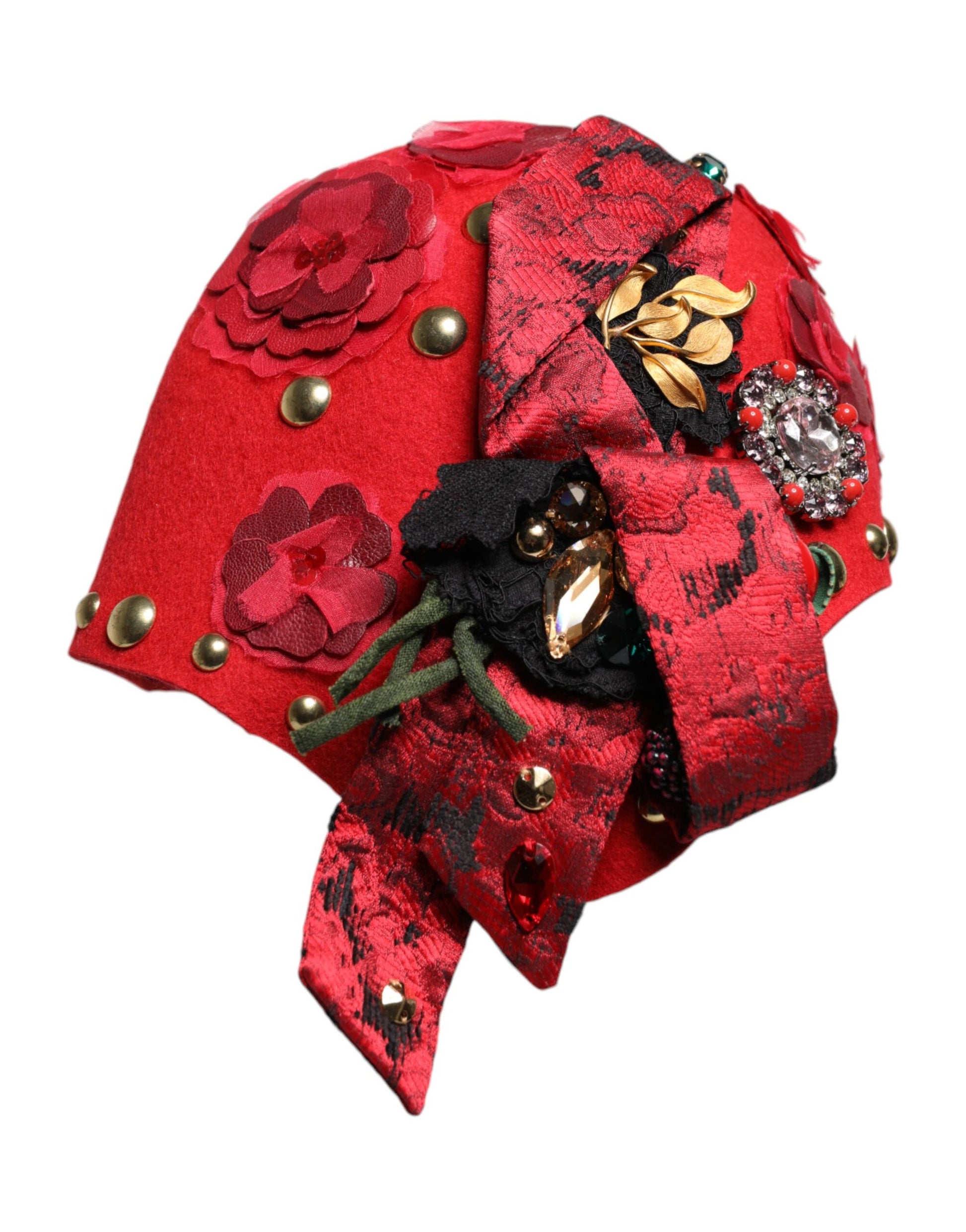 Red Crystal Gold Roses Brooch Embellished Hat-Dolce & Gabbana-LabelTerrace.com