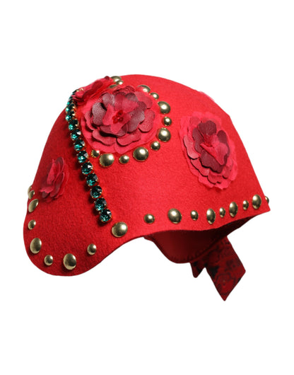 Red Crystal Gold Roses Brooch Embellished Hat-Dolce & Gabbana-LabelTerrace.com