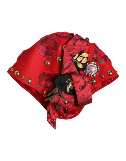 Red Crystal Gold Roses Brooch Embellished Hat-Dolce & Gabbana-LabelTerrace.com