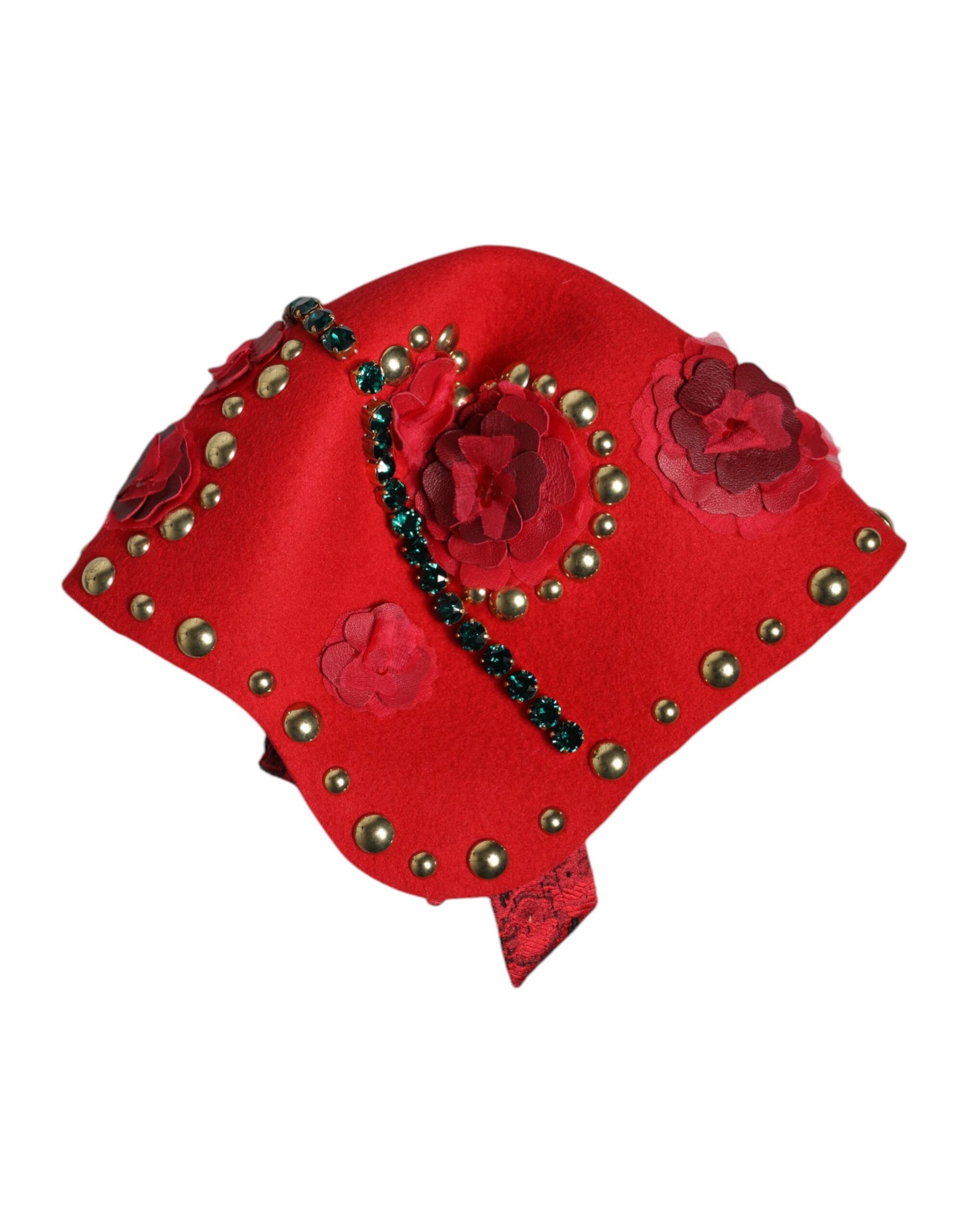 Red Crystal Gold Roses Brooch Embellished Hat-Dolce & Gabbana-LabelTerrace.com