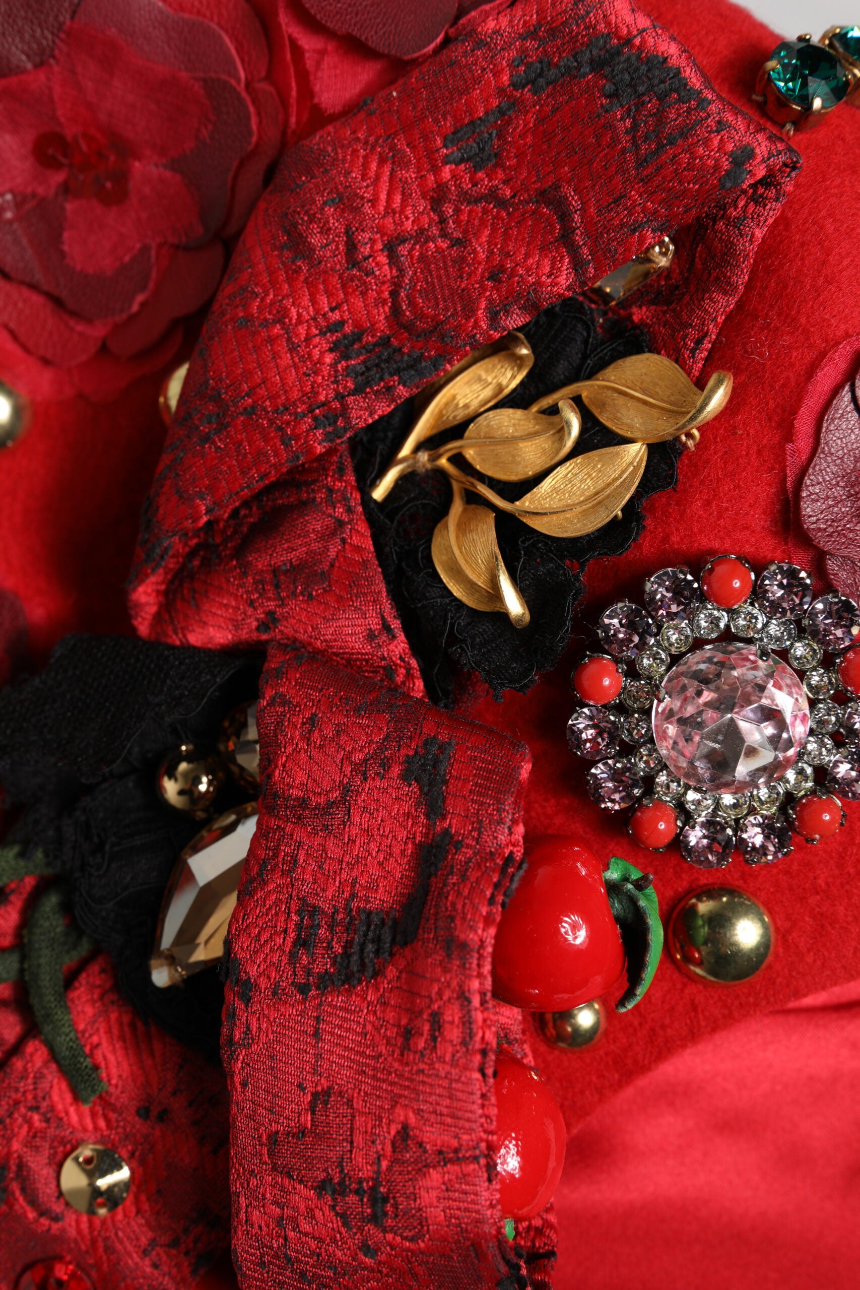 Red Crystal Gold Roses Brooch Embellished Hat-Dolce & Gabbana-LabelTerrace.com