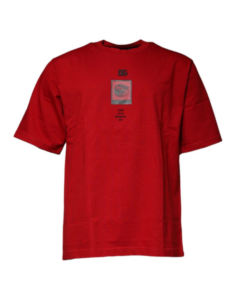 Red DG Eye Cotton Crew Neck T-shirt-Dolce & Gabbana-LabelTerrace.com