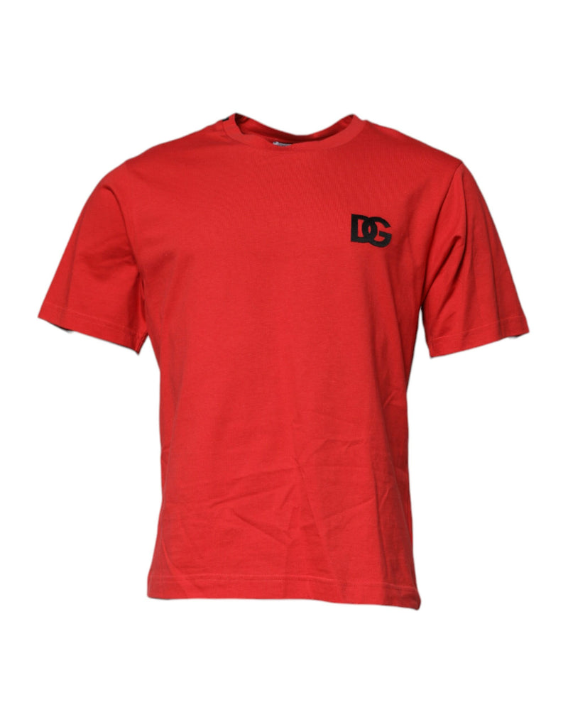 Red DG Logo Patch Cotton Crew Neck T-shirt-Dolce & Gabbana-LabelTerrace.com