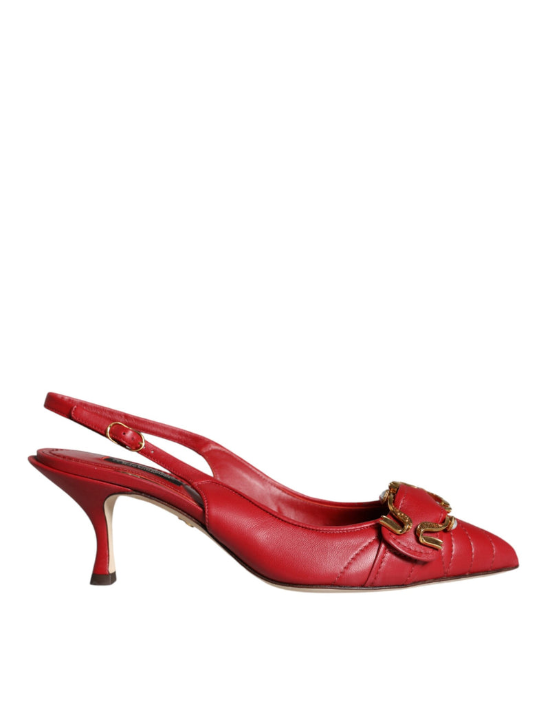 Red Devotion Leather Heels Slingback Shoes-Dolce & Gabbana-LabelTerrace.com
