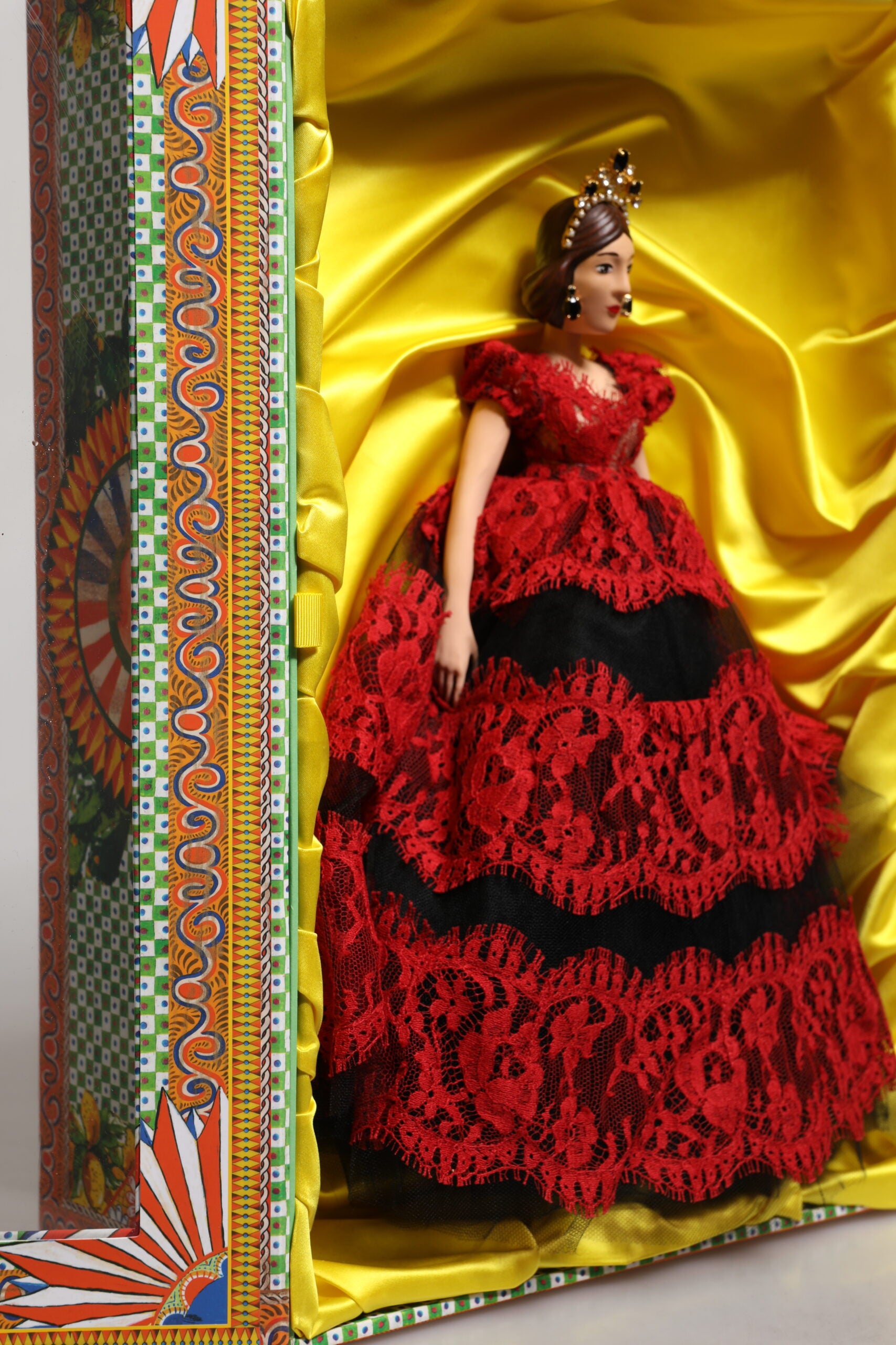 Red Dress Ceramic Porcelain Fashion Box Leather Sicily Dolls-Dolce & Gabbana-LabelTerrace.com