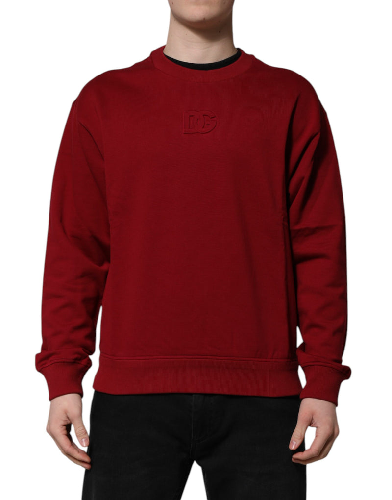 Red Embossed Logo Cotton Crew Neck Sweater-Dolce & Gabbana-LabelTerrace.com