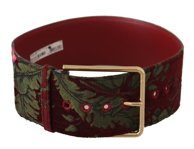 Red Embroidered Leather Gold Logo Metal Buckle Belt-Dolce & Gabbana-LabelTerrace.com
