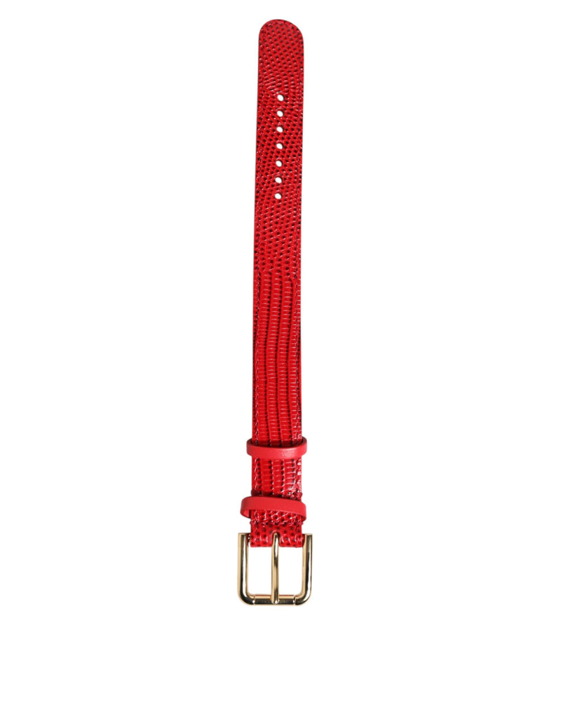 Red Exotic Leather Gold Tone Metal Buckle Women Armband-Dolce & Gabbana-LabelTerrace.com