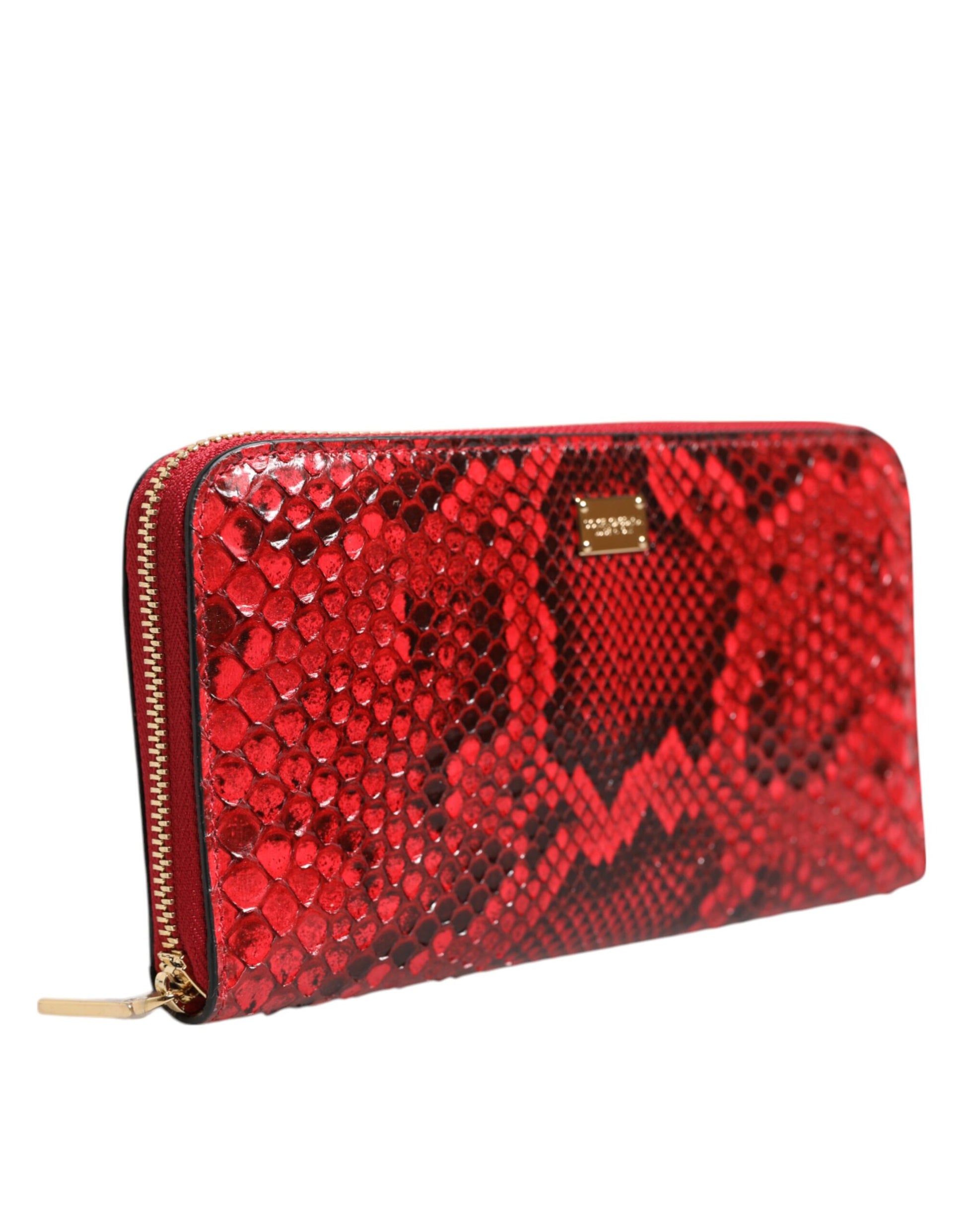 Red Exotic Leather Zip Around Continental Clutch Wallet-Dolce & Gabbana-LabelTerrace.com