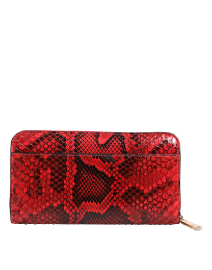 Red Exotic Leather Zip Around Continental Clutch Wallet-Dolce & Gabbana-LabelTerrace.com