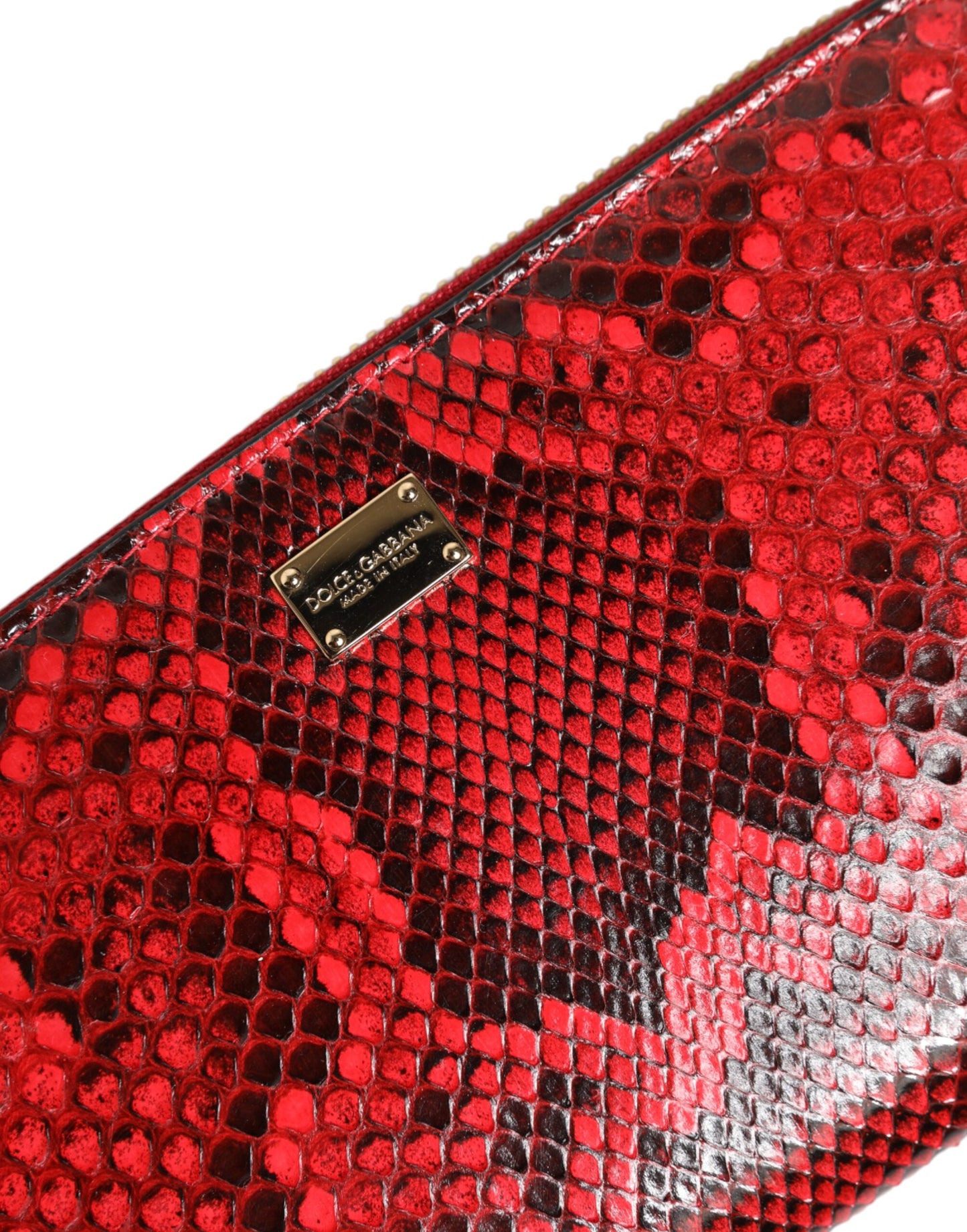 Red Exotic Leather Zip Around Continental Clutch Wallet-Dolce & Gabbana-LabelTerrace.com