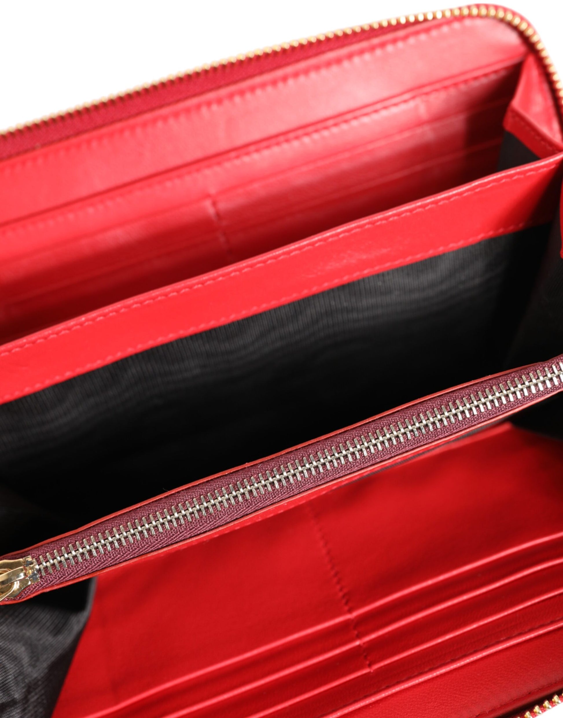 Red Exotic Leather Zip Around Continental Clutch Wallet-Dolce & Gabbana-LabelTerrace.com