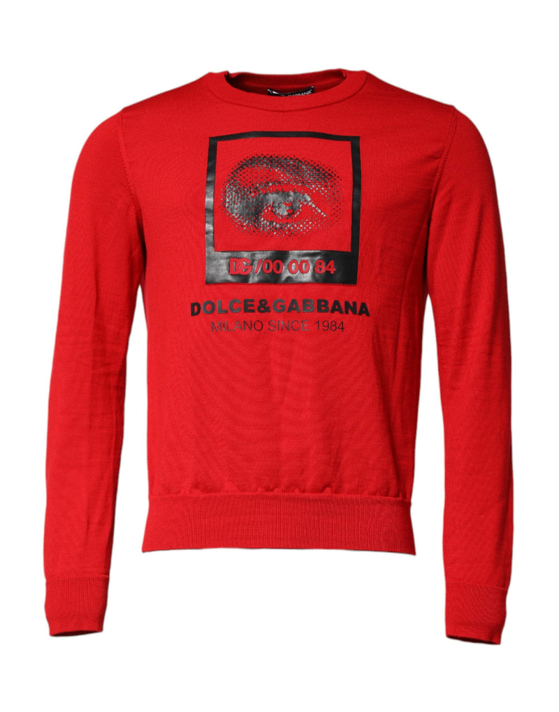 Red Eye Print Crew Neck Men Pullover Sweater-Dolce & Gabbana-LabelTerrace.com