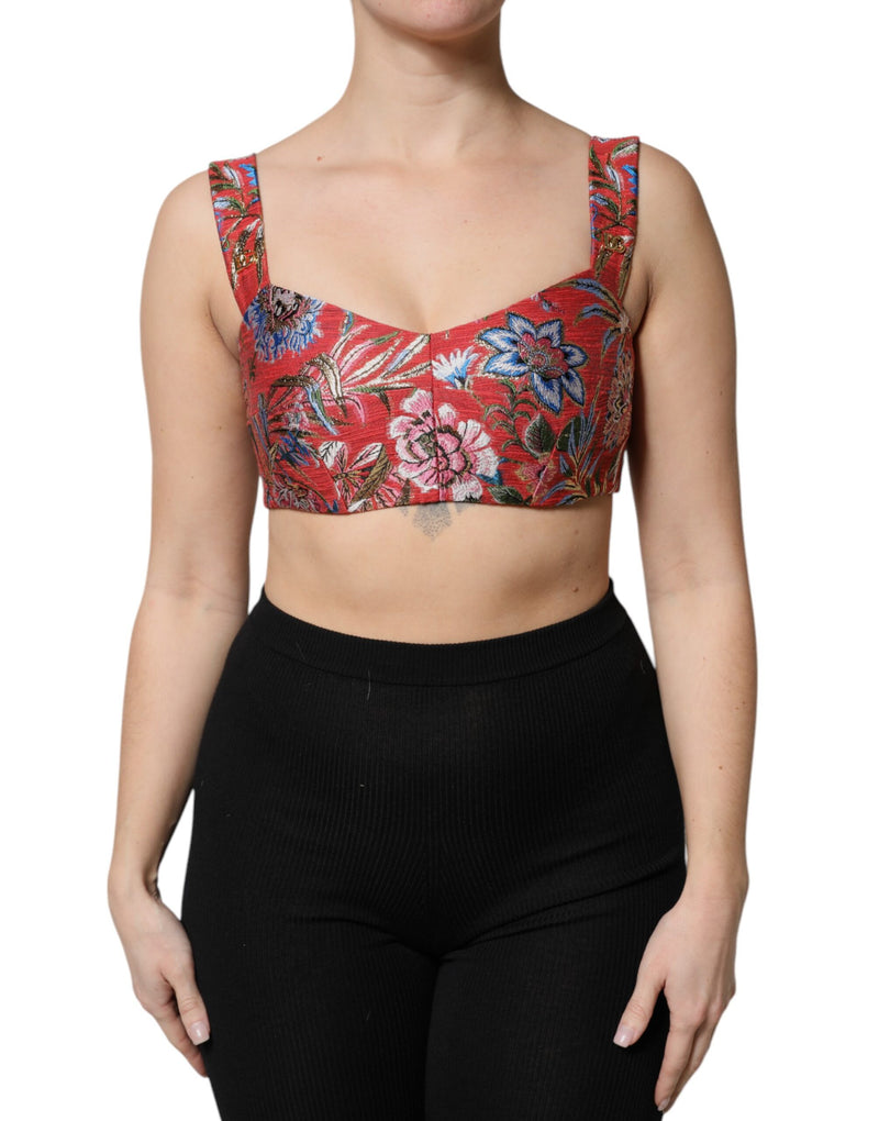 Red Floral Brocade Cropped Bustier Corset Top-Dolce & Gabbana-LabelTerrace.com