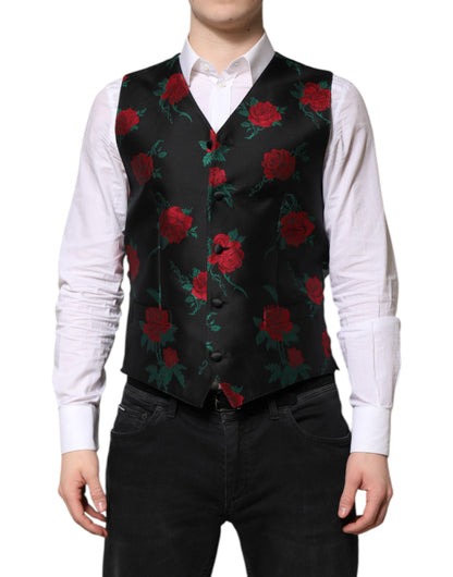 Red Floral Brocade Formal Men Waistcoat Vest-Dolce & Gabbana-LabelTerrace.com
