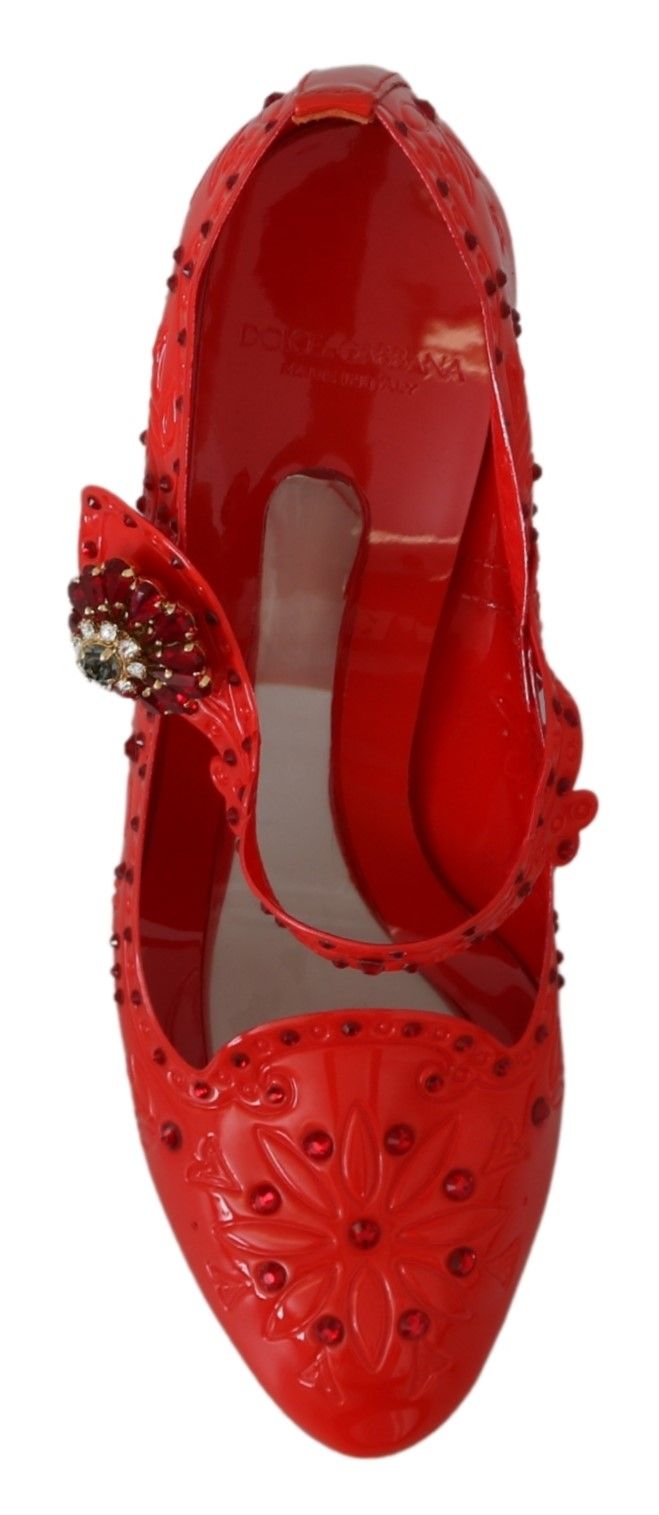 Red Floral Crystal CINDERELLA Heels Shoes-Dolce & Gabbana-LabelTerrace.com