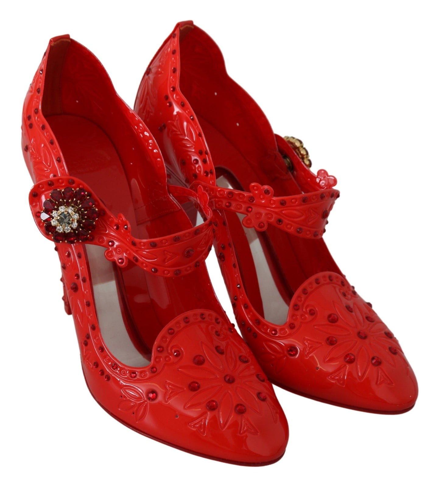 Red Floral Crystal CINDERELLA Heels Shoes-Dolce & Gabbana-LabelTerrace.com