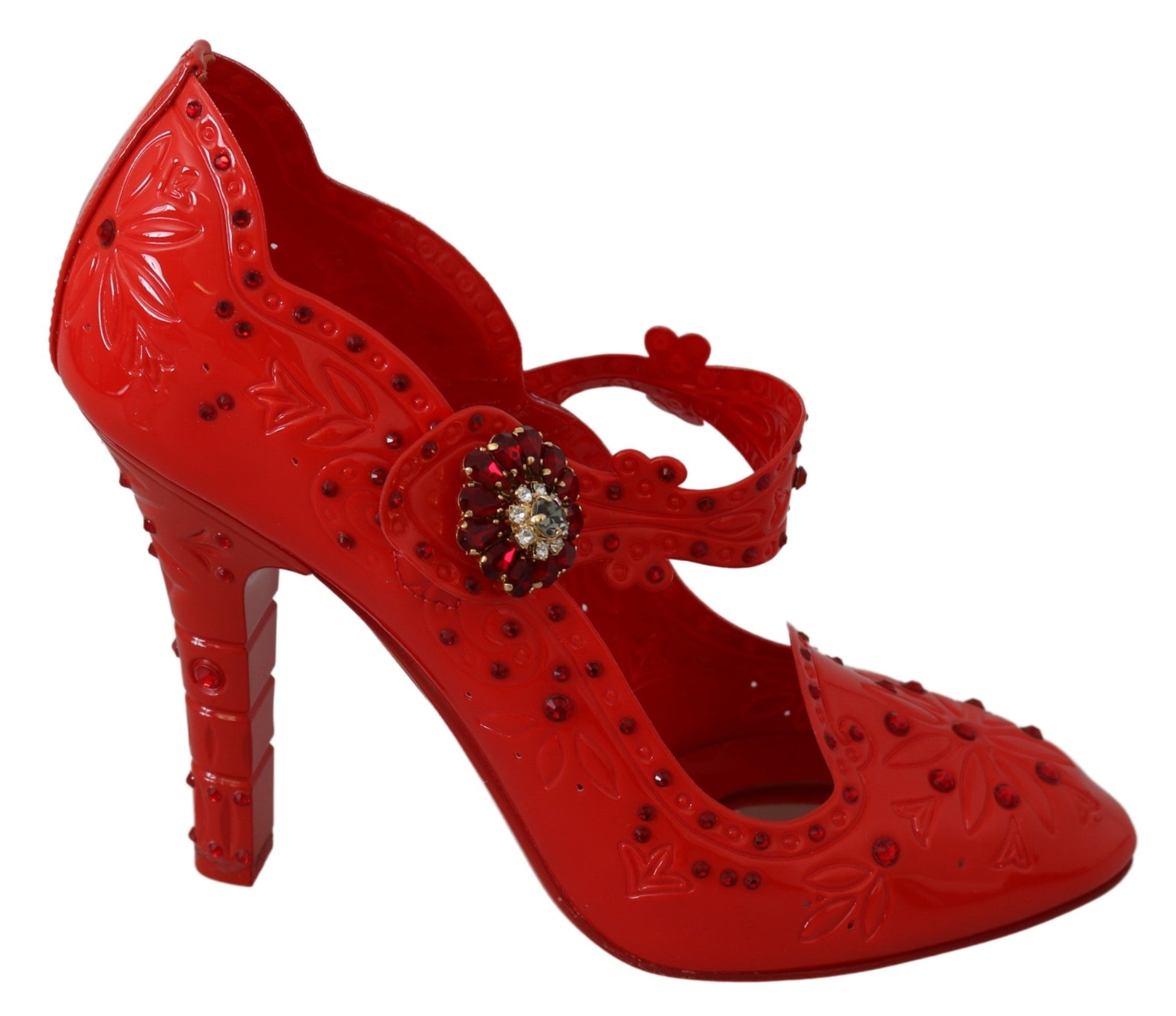 Red Floral Crystal CINDERELLA Heels Shoes-Dolce & Gabbana-LabelTerrace.com