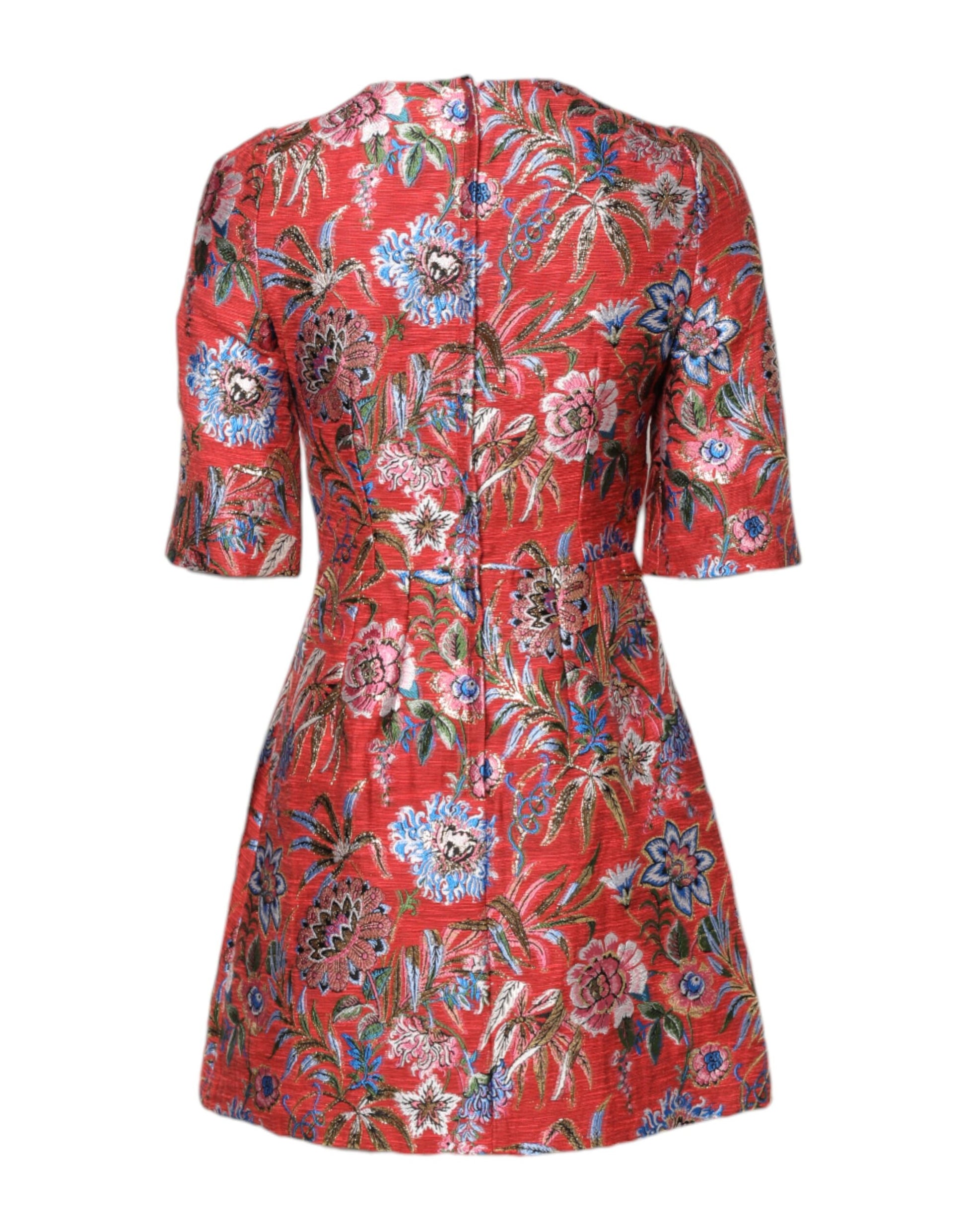 Red Floral Jacquard A-line Mini Dress-Dolce & Gabbana-LabelTerrace.com